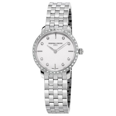 Frederique Constant® Ladies' Slimline Quartz Silver-Tone Stainless Steel Watch w/Silver Dial