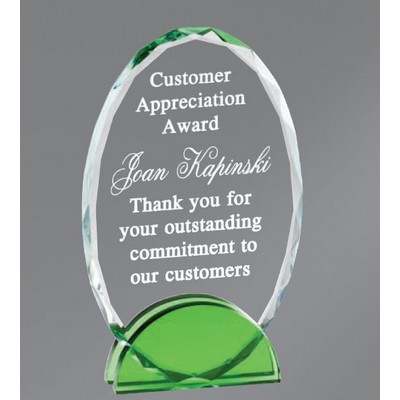 Cascata Oval Crystal Award with Green Base, 6 1/4"H