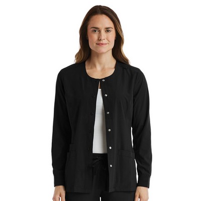 ScrubJoy Originals - Women's Round-Neck Snap Button Scrub Jacket