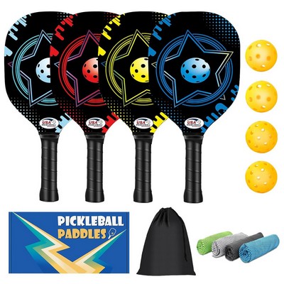 Wooden Pickleball Racket Paddle & Ball Set w/ Coolmax Towel