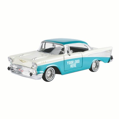 1957 Chevy Bel Air Lowrider Turquoise Metallic and White Get Low Series 1/24 Diecast Model Car