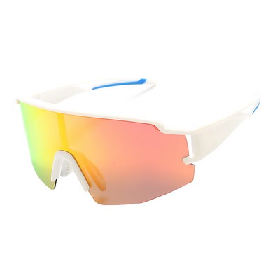 Goggle Sunglasses - Red Mirror Lenses - White and Blue Frames