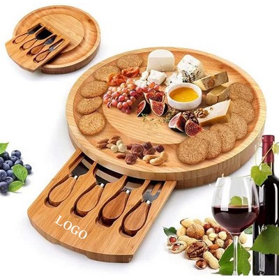 Round Bamboo Cheese Board and Knife Set