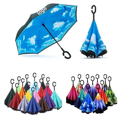 Inverted Reverse Upside Down Umbrella with C-Shaped Handle