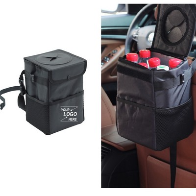 Car Trash Can with Lid and Storage Compartments