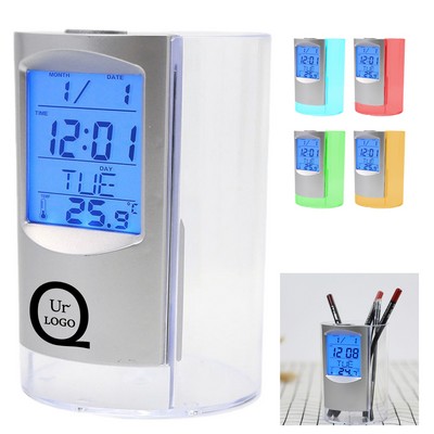 Desktop Alarm Clock Pen Holder