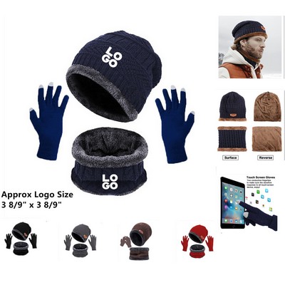 Winter Hat Scarf Touch Screen Gloves Set