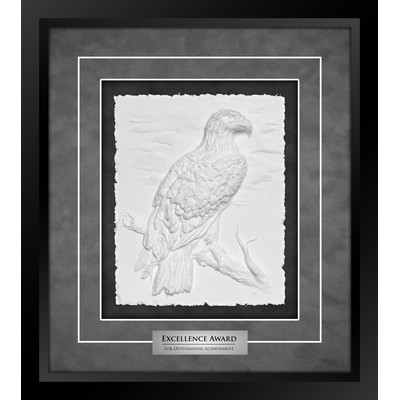 Eagle (Black/Grey) - Cast Paper Sculptured Art - Shadowbox Plaque 15.25"x17"