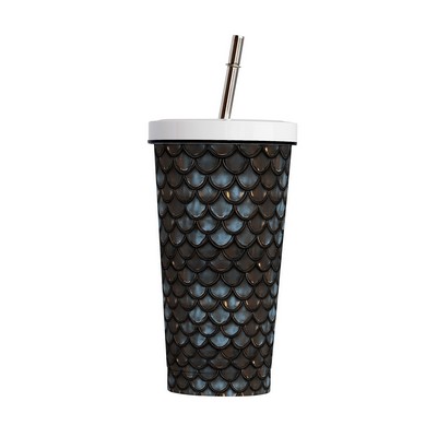 Stylish 17oz Stainless Steel Tumbler with Metal Straw