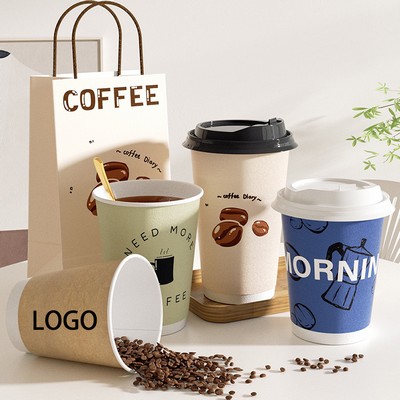 12oz Custom Disposable Hot & Cold Drinks Paper Cups w/Lids