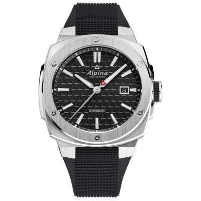 Alpina Mens Automatic Alpiner Rubber Strap Watch, Black Dial