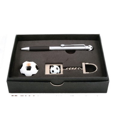 3D Soccer Metal Pen Chain Set w / Stand.