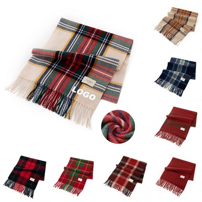 Winter Premium Imitation Cashmere Plaid Scarf With Tassels