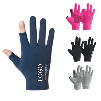 2 Fingers Sunscreen Ice Silk Fishing Gloves