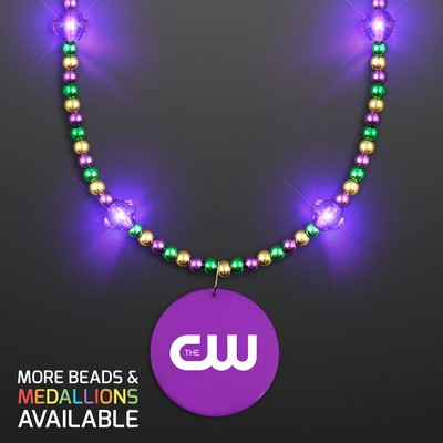 Royal Purple Light Jewels Mardi Gras Beads with Purple Medallion - Domestic Print