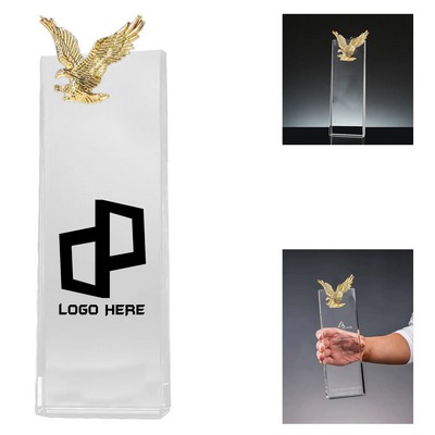 Rectangular K9 Crystal Award With Golden Eagle