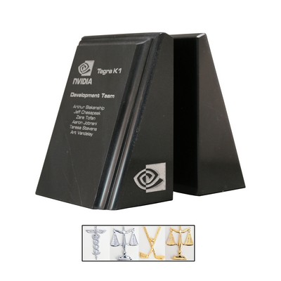 Jet Black Taper Marble Book Ends w/Fancy Bevel