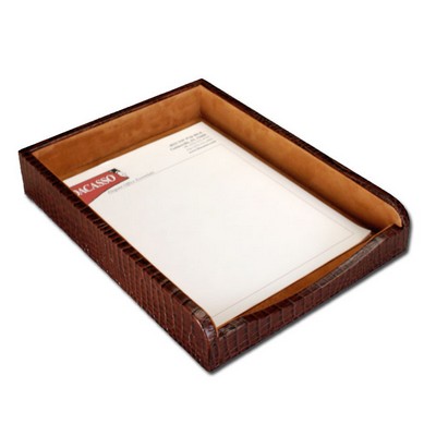 Crocodile Embossed Brown Leather Front Load Letter Tray