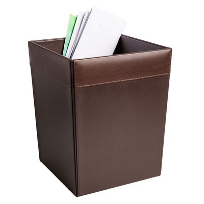 Classic Chocolate Brown Leather Square Waste Basket