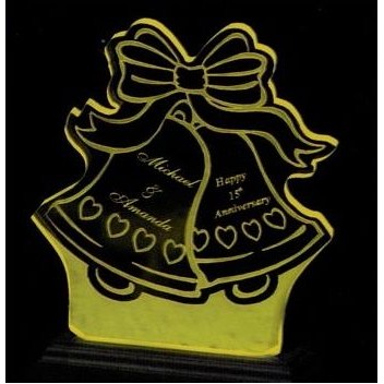 Stock Acrylic Bell Shaped Award in Yellow LED Base