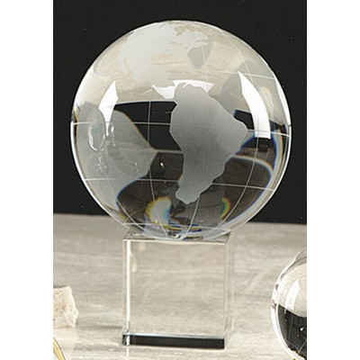 4" Optical Crystal World Globe Award w/Base