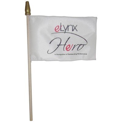 Custom Hand Held Flag w/1 Color Print on Dark Fabric (6" x 4")