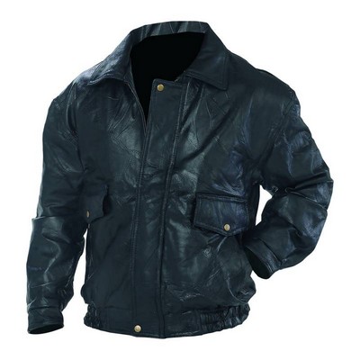 Men's Aviator Patchwork Leather Bomber Jacket w/ Polyester Lining