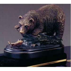 Crouched Bear w/Fish Trophy & Oblong Base (5.5"x3.5")