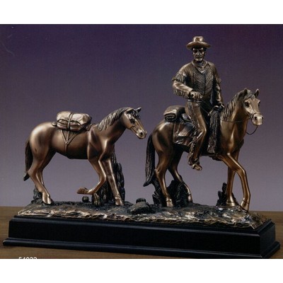 Cowboy & 2 Horses Trophy w/Rectangle Base (15.5"x11.5")