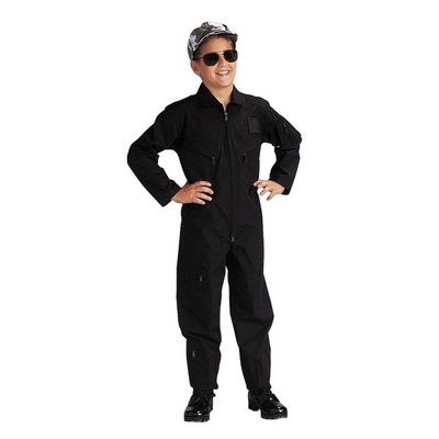 Kids' Black Long Sleeve Flightsuit (XS to XL)