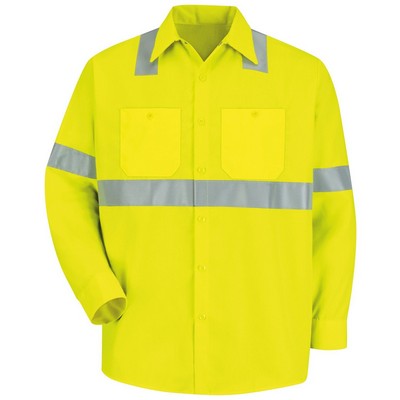 Red Kap® Fluorescent Yellow Long Sleeve Hi-Visibility Work Shirt