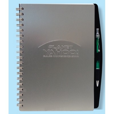 Aluminum Spiral Journal w/ Extended Curved Back & Pen (7"x10")