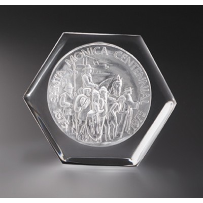 Custom Fine Lead Crystal Hex Intaglio Paperweight