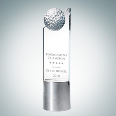 Golf Pinnacle Optical Crystal Award w/Aluminum Base