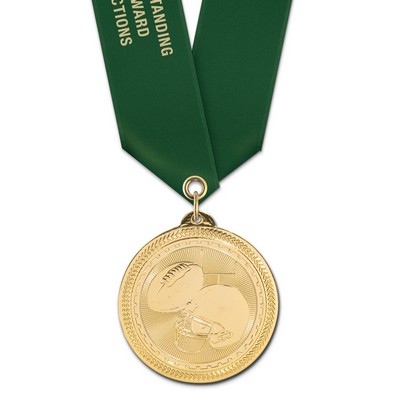 2" Football Brite Laser Medal w/ Satin Neck Ribbon