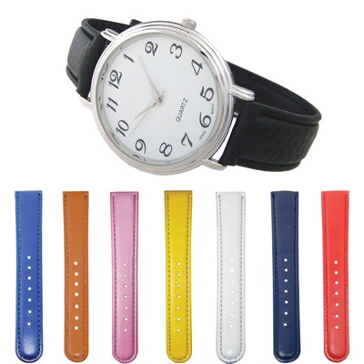 Jumbo Leather Band Watch - White Face / Night Glow Face