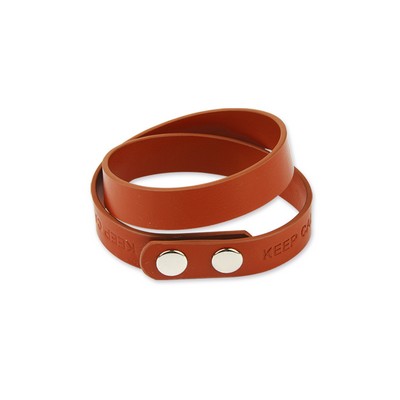 Double Wrap Leather Bracelet w/Embossed Logo