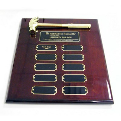 Piano Wood Plaque w/ 8" Gold Plated Hammer