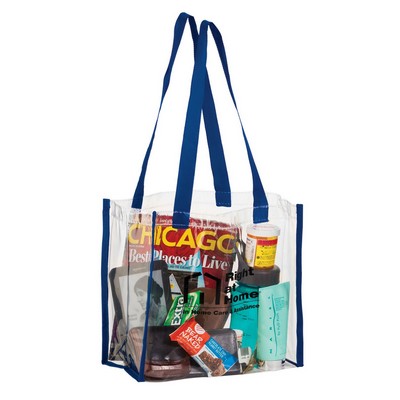 Crystal Clear Stadium Tote Bag w/ Blue Web Trim and Handles