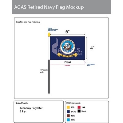 Navy Retired Stick Flags 4x6 inch