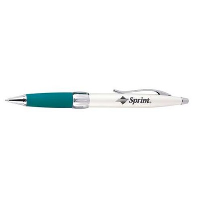 Rubberized Grip Ball Point Pen (Silver/Green)