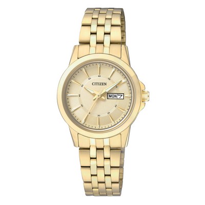 Citizen® Ladies Quartz Stainless Steel 2 Tone Bracelet Watch w/Black Dial