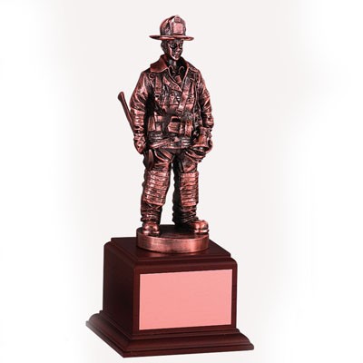 10" Electroplated Bronze Firefighter Trophy on Wood Base