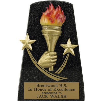 Black Stone Resin Gold Torch & Stars Trophy