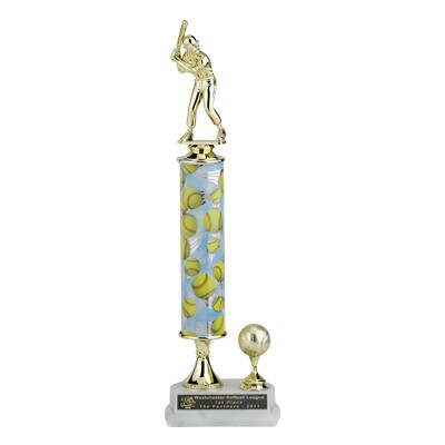 15" Single Column Softball Trophy w/Softball & Figure