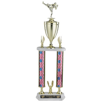 26 1/2" Two-Column Stars & Stripes Trophy w/Eagle Trim & Cup, Takes Figure