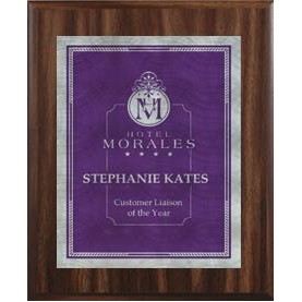 Walnut Plaque 9" x 12" - Purple/Silver - 7" x 10" Victory Sunray Plate