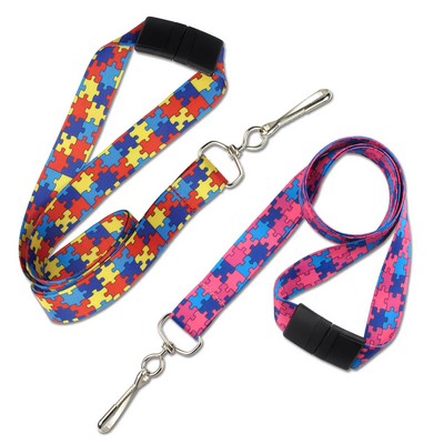 3/4" Autism Awareness Puzzle Breakaway Lanyards