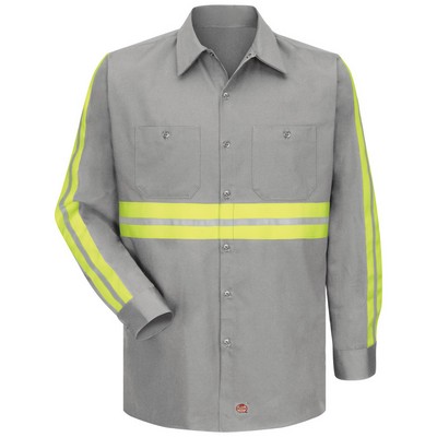 Red Kap™ Enhanced Visibility Long Sleeve Light Gray Cotton Work Shirt