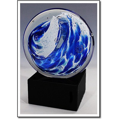 Ocean Wave Art Glass Sculpture w/ Marble Base (3.25"x4.75")